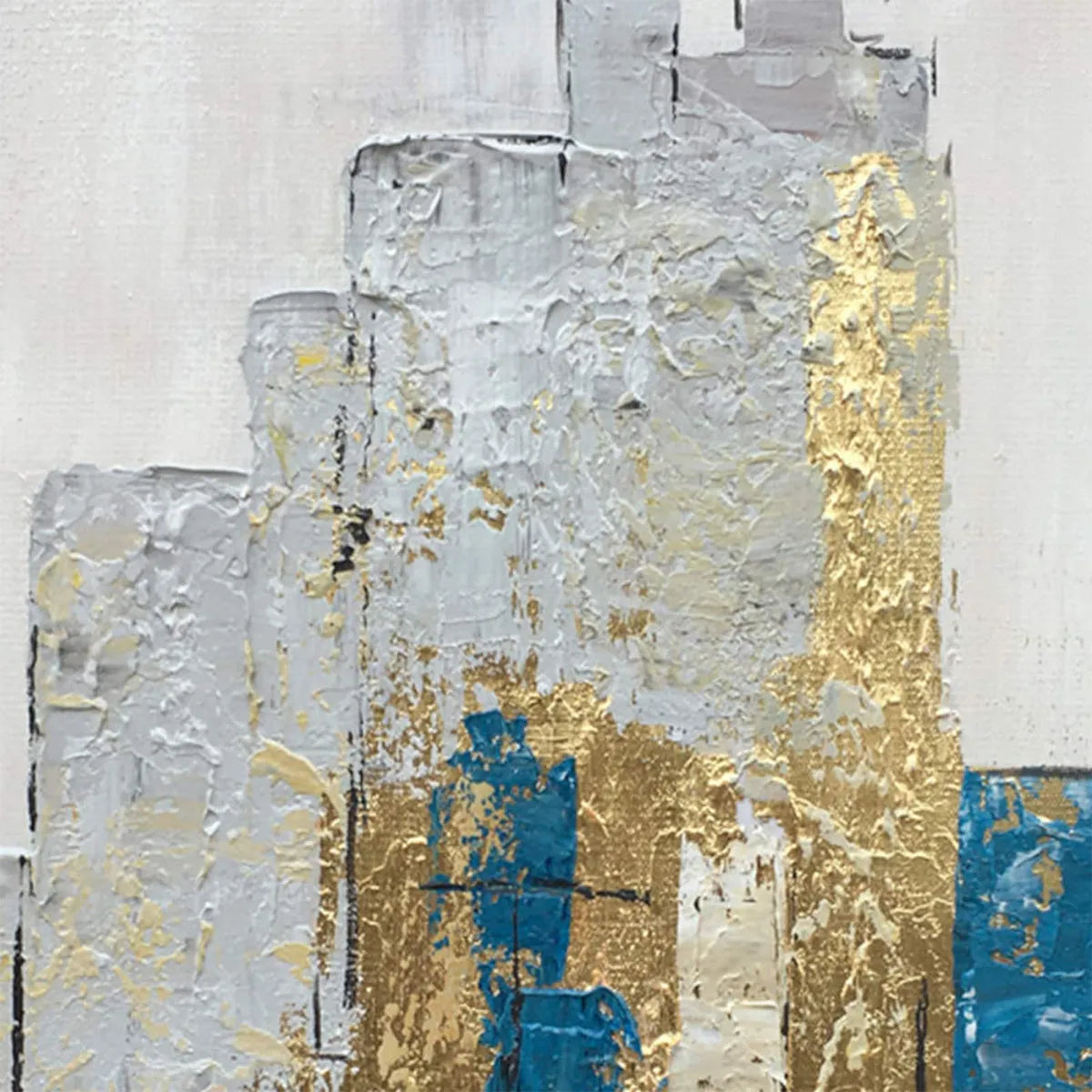 GOLDEN METROPOLIS: Abstract Cityscape Oil Painting in Gold and Blue - Image 3