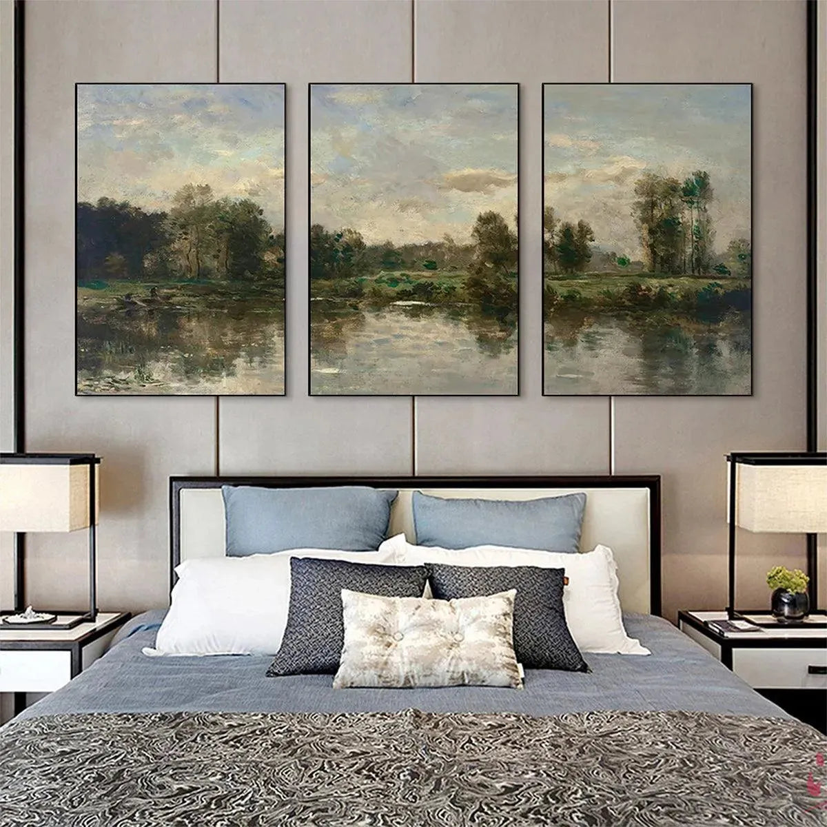 RIVERSIDE TRIPTYCH: Traditional Chinese Landscape Painting Set of 3 - Image 3