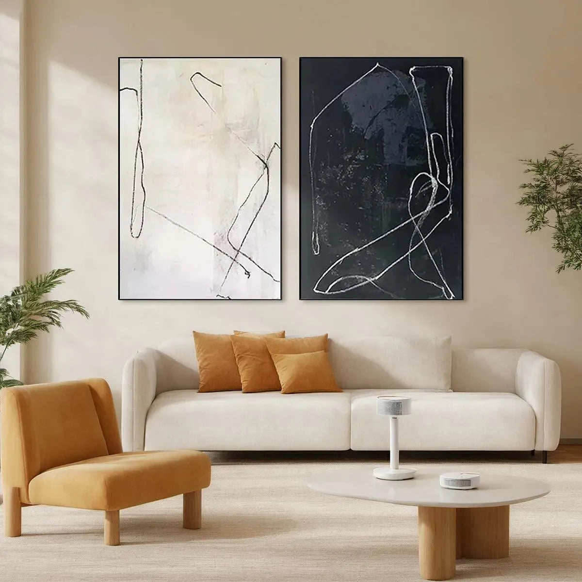 MINIMALIST ABSTRACT DUO: Set of 2 Abstract Paintings in Black and White - Image 2