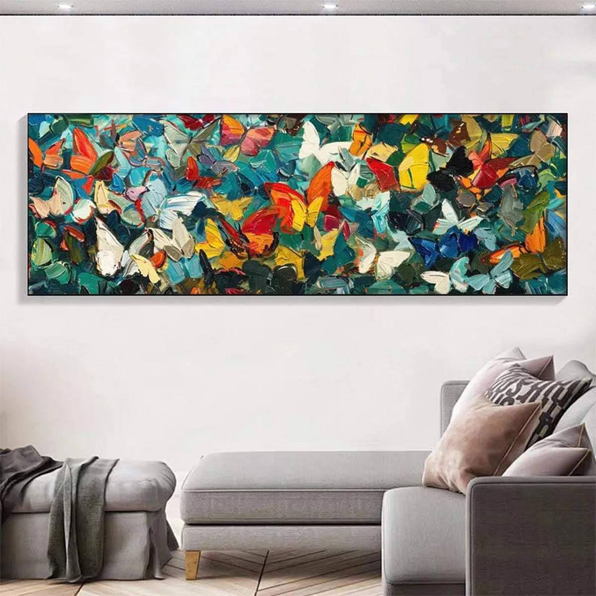 BUTTERFLY WHIRLWIND PANORAMIC: Butterfly Painting, Panoramic Wall Art, Colorful Impasto Decor - Image 2
