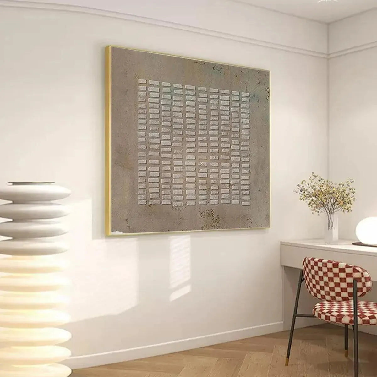 TEXTURED BEIGE GRID: Minimalist Textured Painting - Image 6