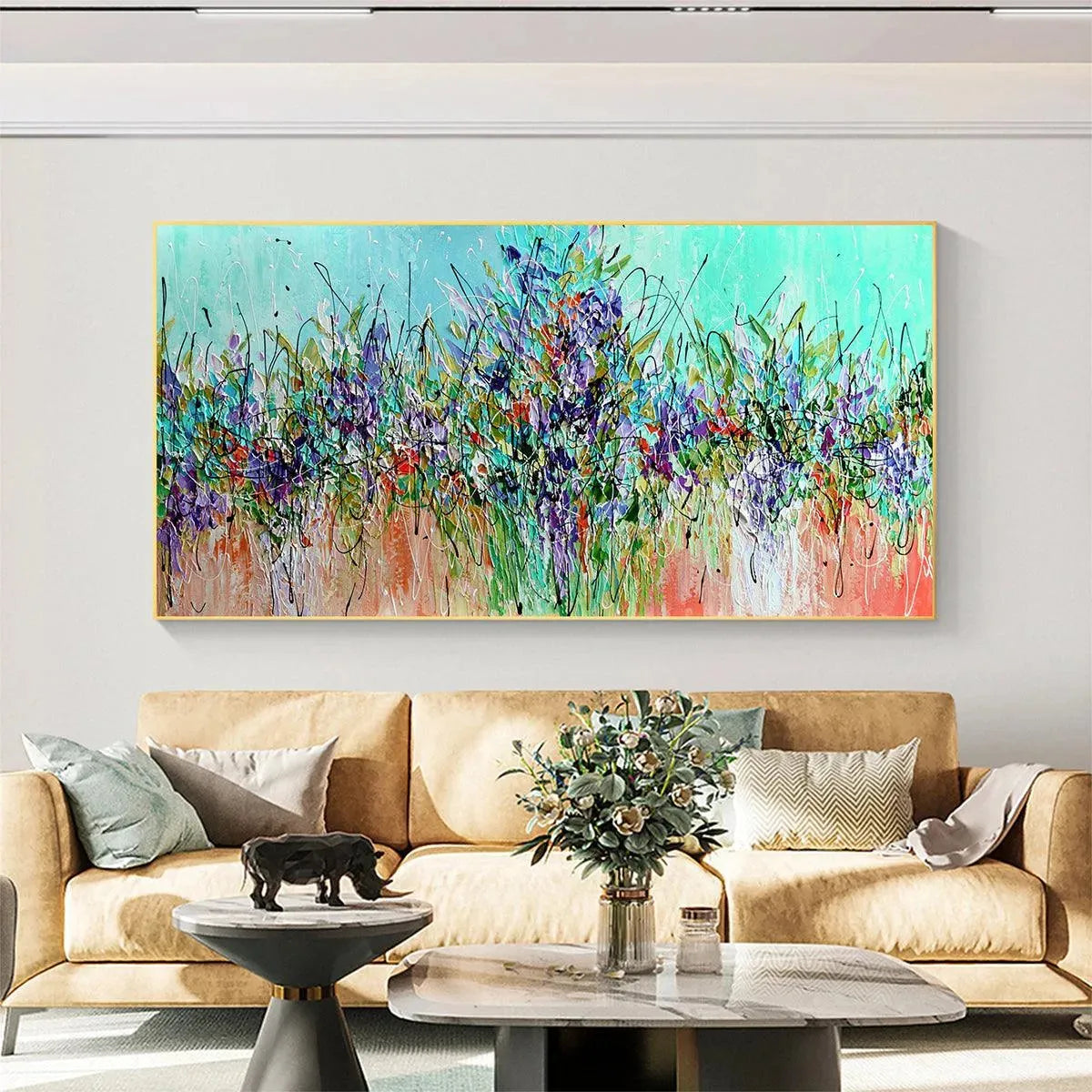 LILAC MEADOW: Panoramic Floral Impasto Oil Painting - Image 2