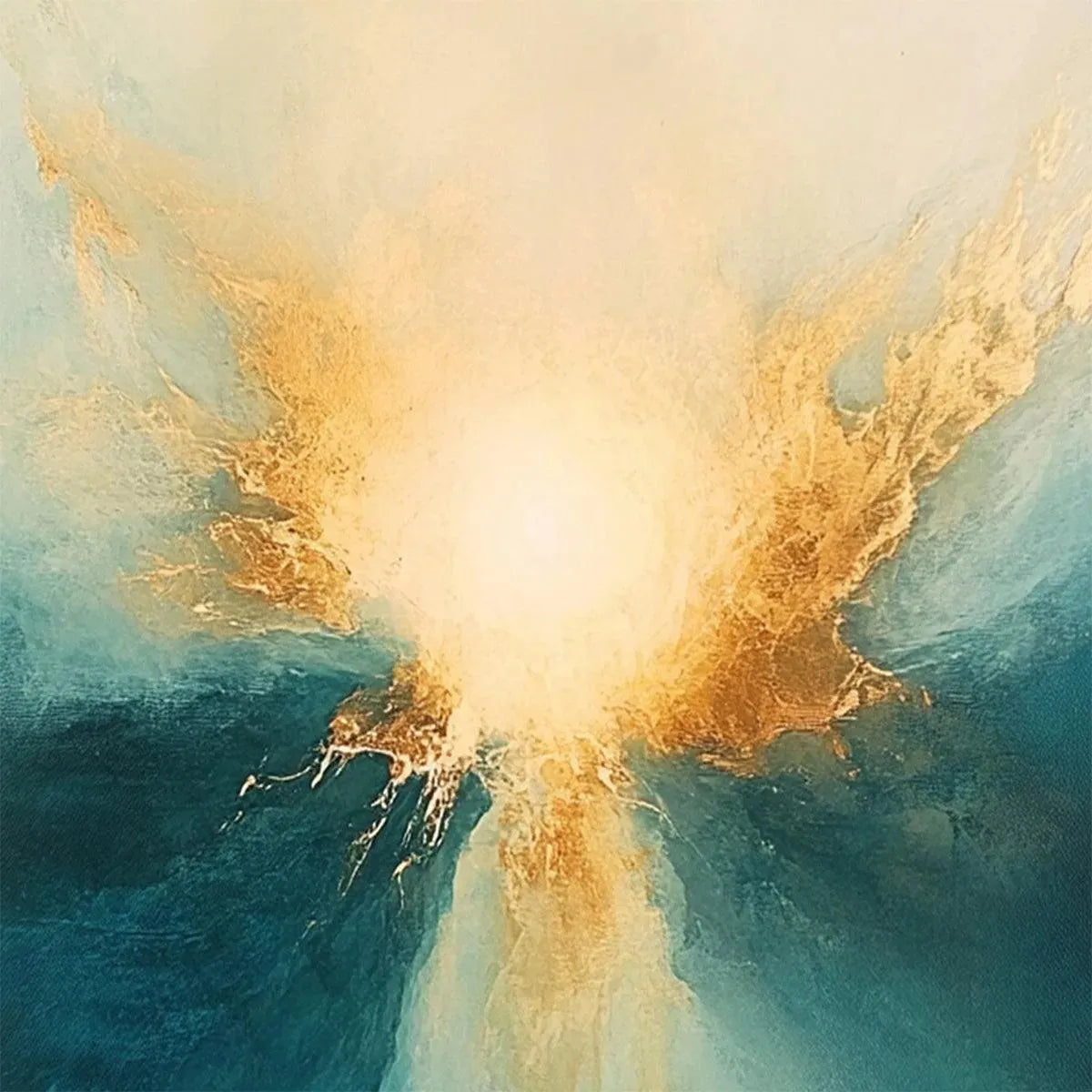 GOLDEN ABYSS: Abstract Teal and Gold Oil Painting - Image 3