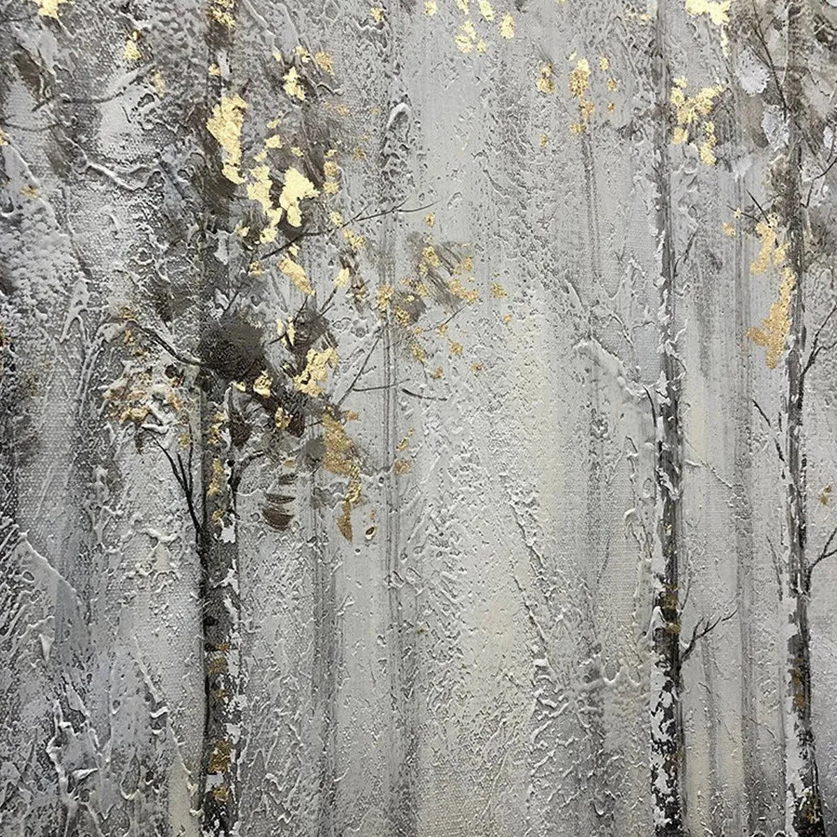 GOLDEN BIRCHWOOD: Panoramic Birch Forest Landscape Oil Painting with Gold Accents - Image 8