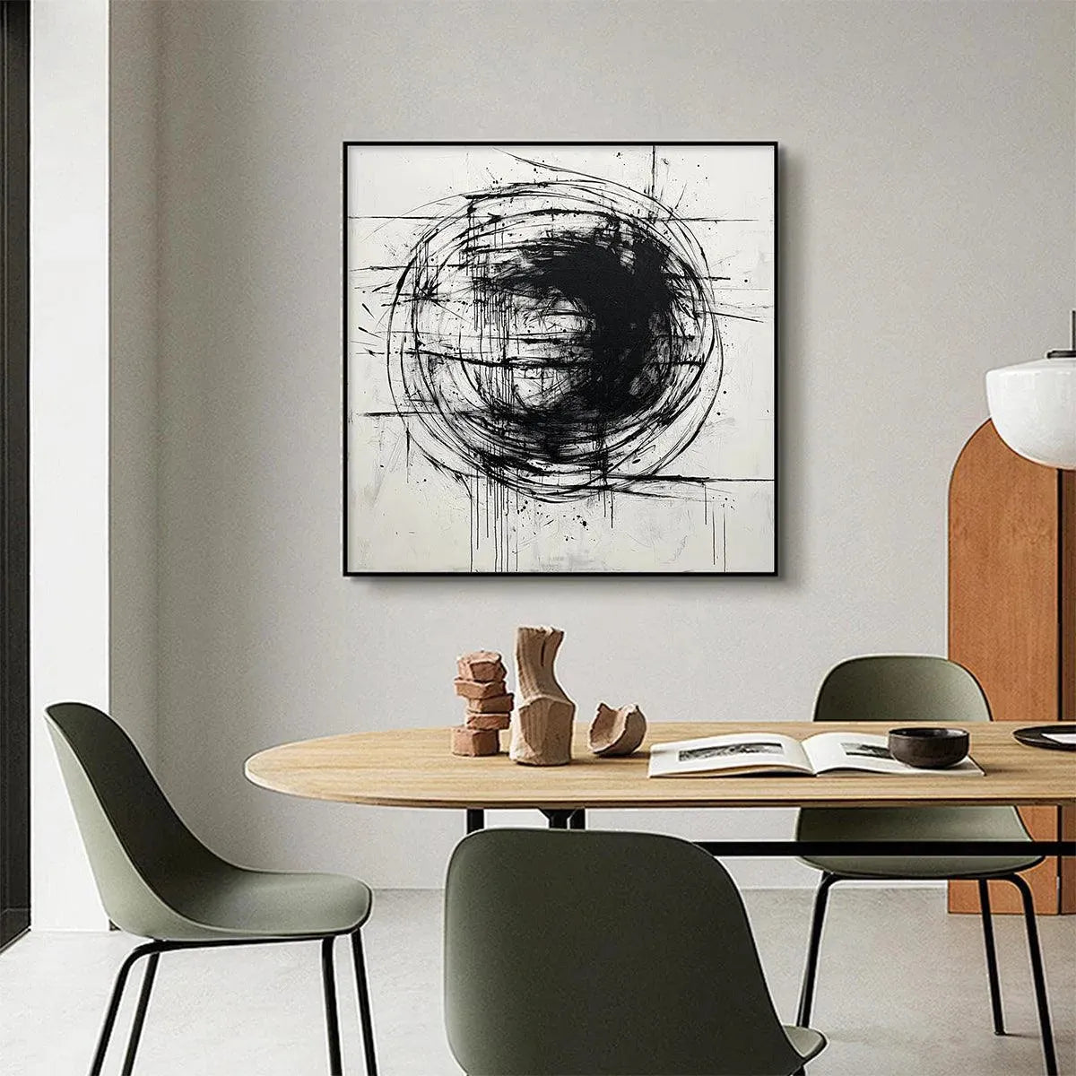INK VORTEX: Minimalist Black and White Abstract Oil Painting - Image 4