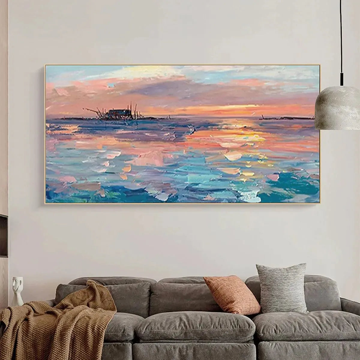 DUSK REFLECTIONS: Panoramic Coastal Sunset Painting, Minimalist Wall Art - Image 2