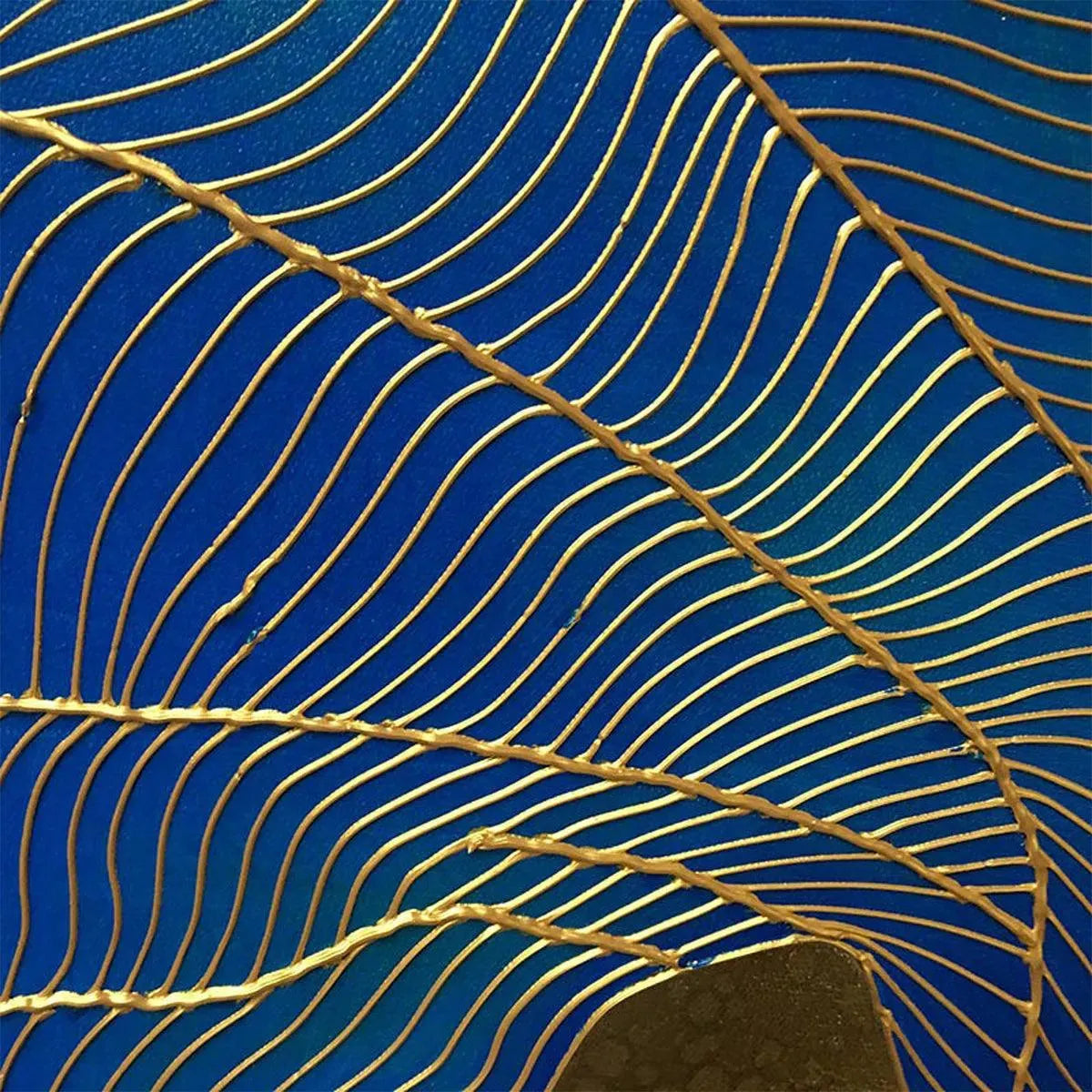 GOLDEN FLOW: Abstract Blue and Gold Oil Painting - Image 3