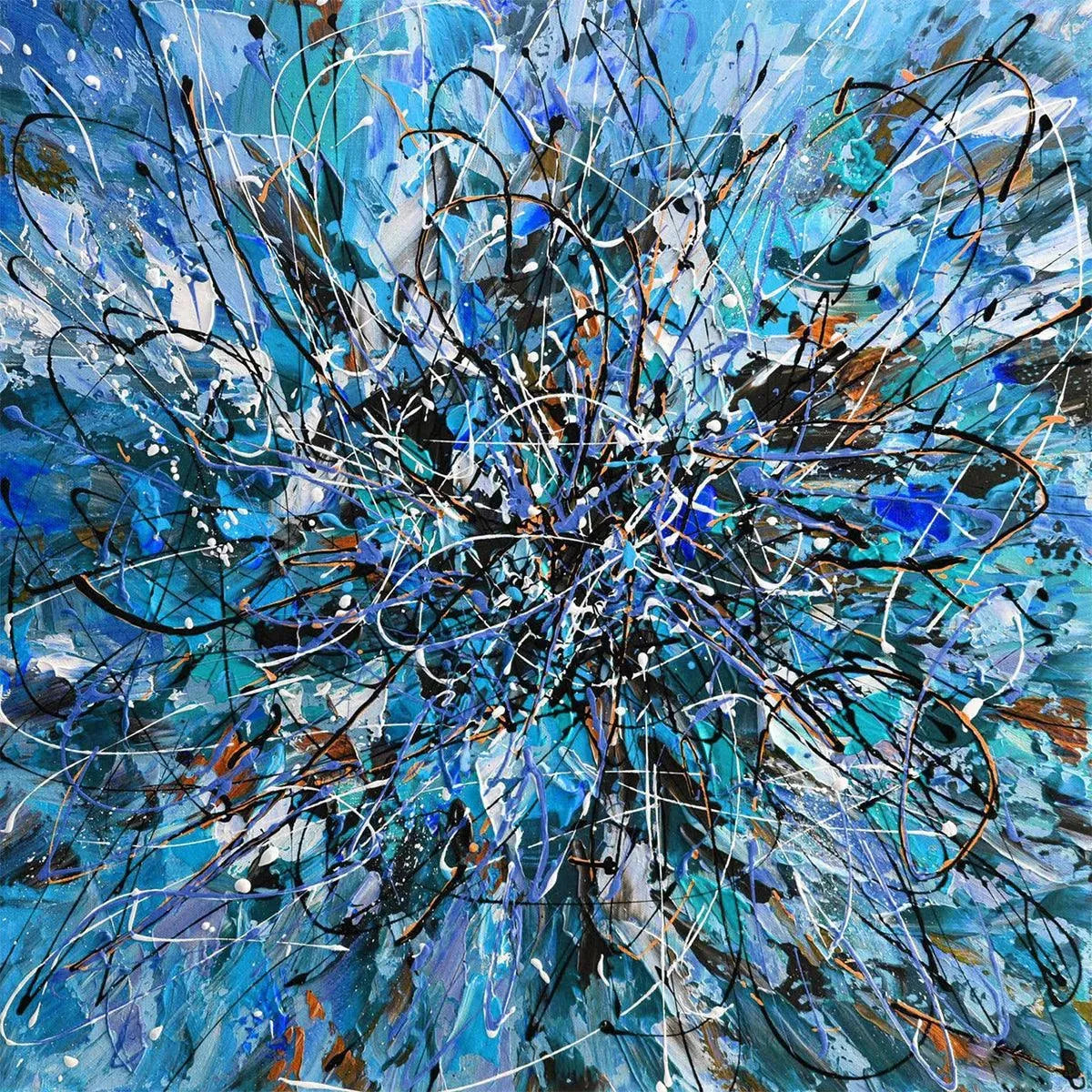 AZURE EXPLORATION: Abstract Blue and Black Oil Painting - Image 3