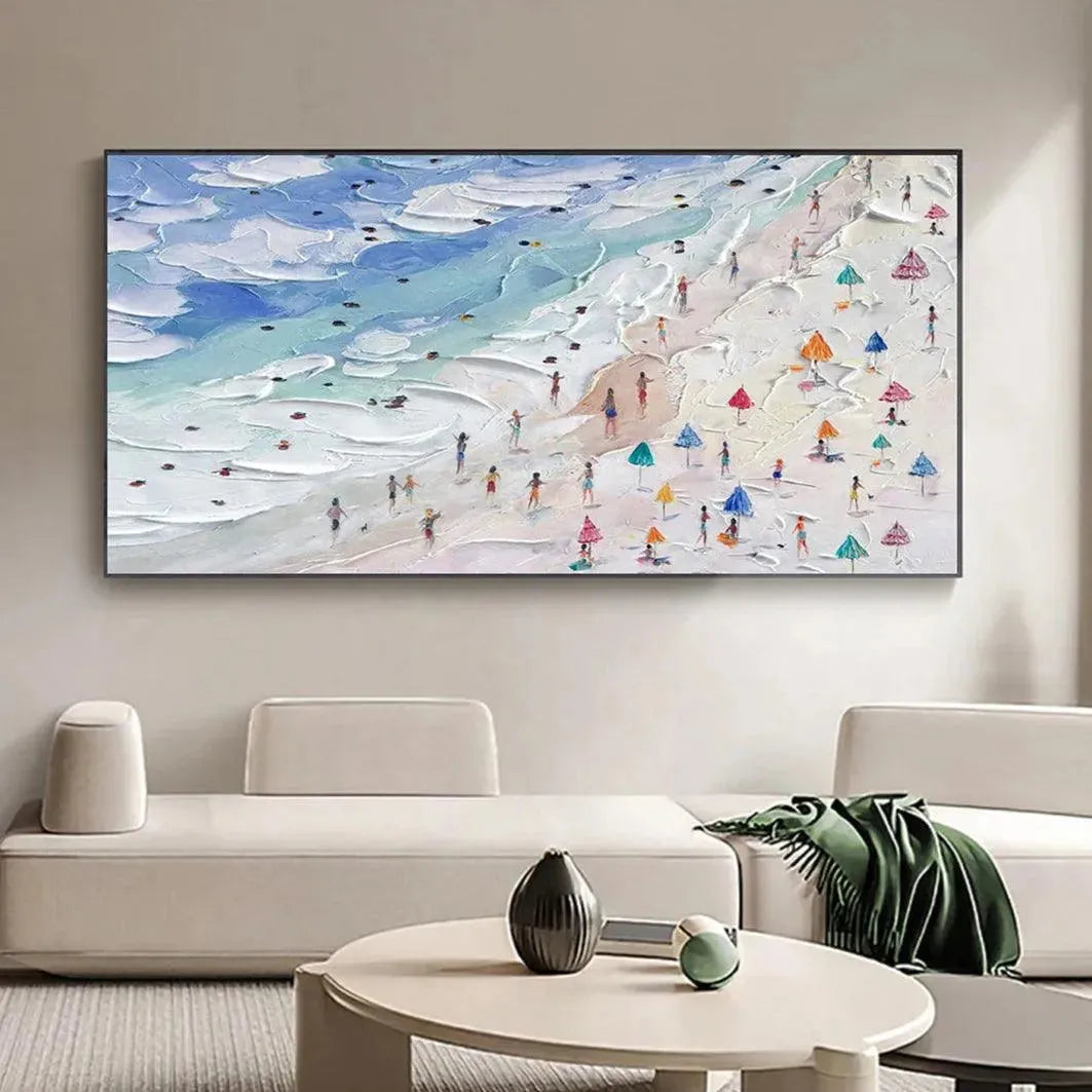 BEACH DAY VIBES: Textured Beach Scene Painting, Horizontal Wall Art - Image 2
