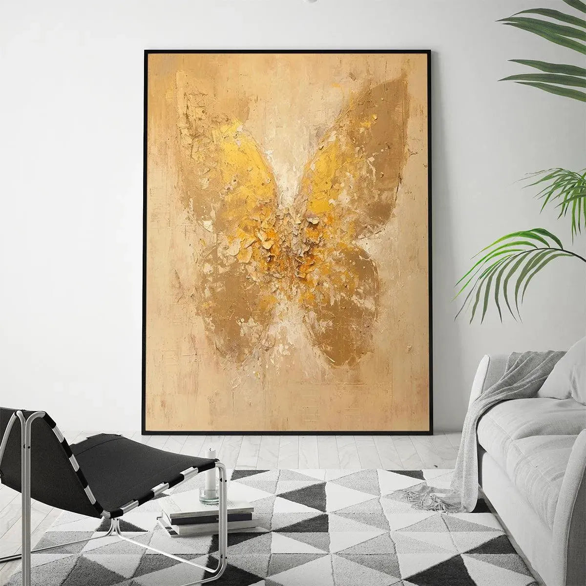 GOLDEN WINGS: Gold Butterfly Painting, Textured Wall Art, Vertical Canvas, Beige and Gold Decor - Image 4