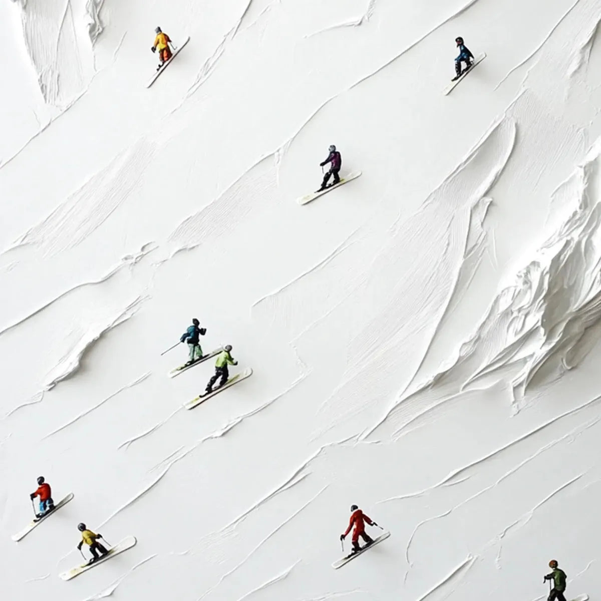 WHITE RUSH: Minimalist Skiing Painting on Textured Square Canvas - Image 6