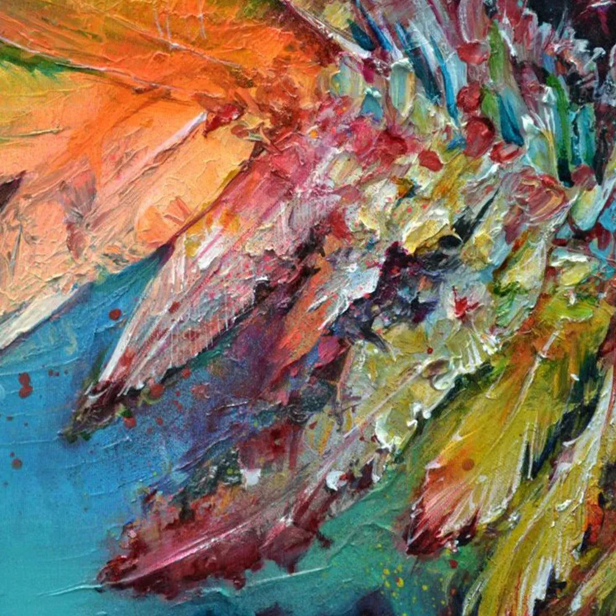 PLUMAGE FIRE: Vibrant Abstract Feather Oil Painting - Image 3