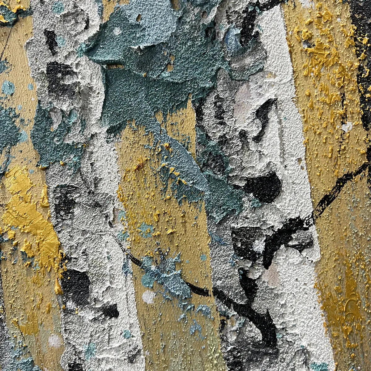 GOLDEN BIRCH GROVE: Textured Birch Tree Painting, Gold and Green Wall Art, Horizontal Canvas, Forest Decor - Image 3