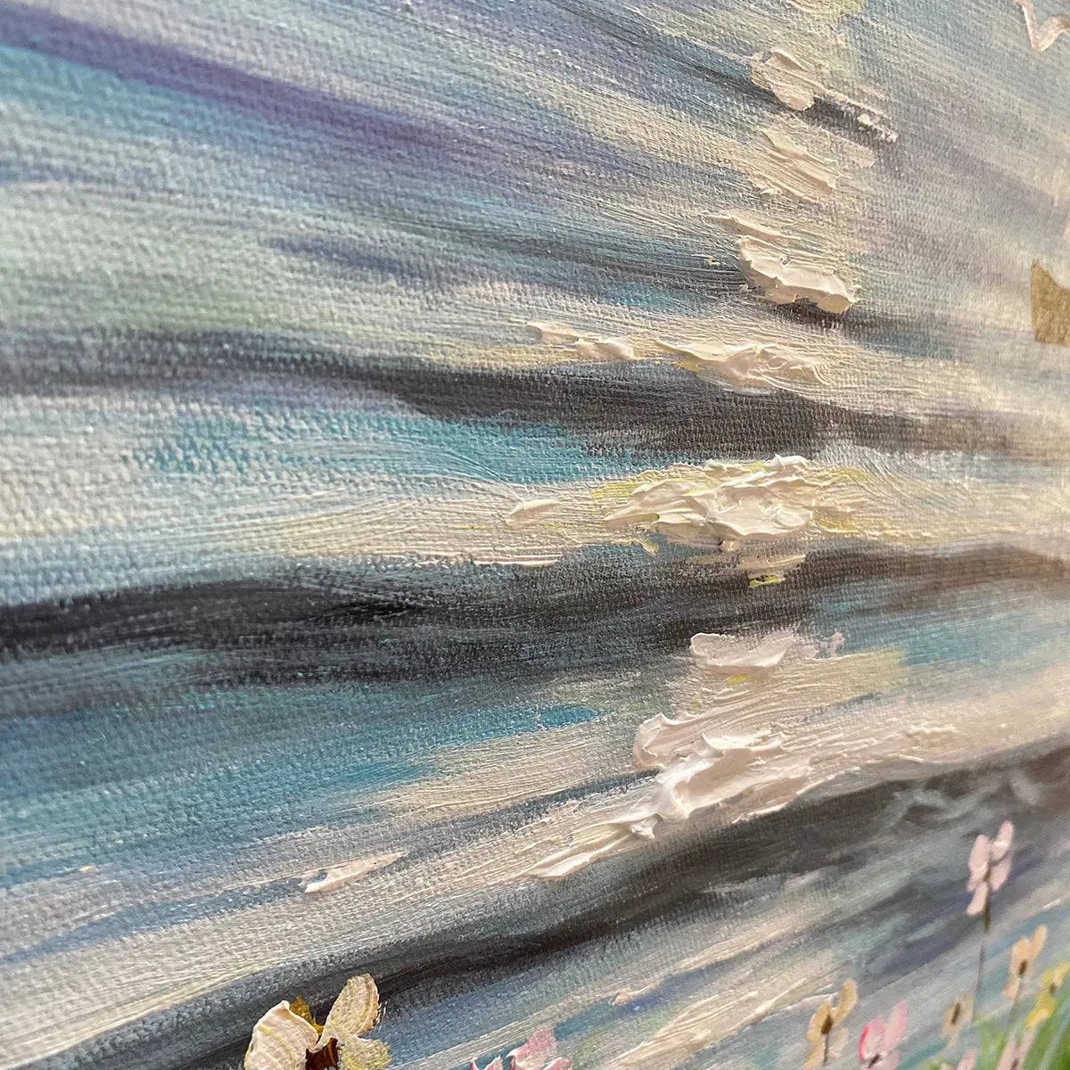 SUNSET SAIL: Coastal Sunset Painting, Sailboat and Wildflowers, Horizontal Canvas, Ocean Decor - Image 6