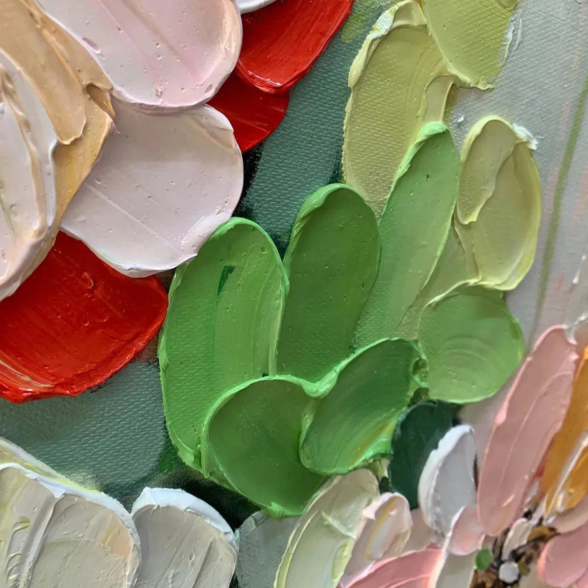 GARDEN DELIGHT: Textured Floral Painting, Impasto Palette Knife, Horizontal Canvas, Garden Wall Art - Image 3