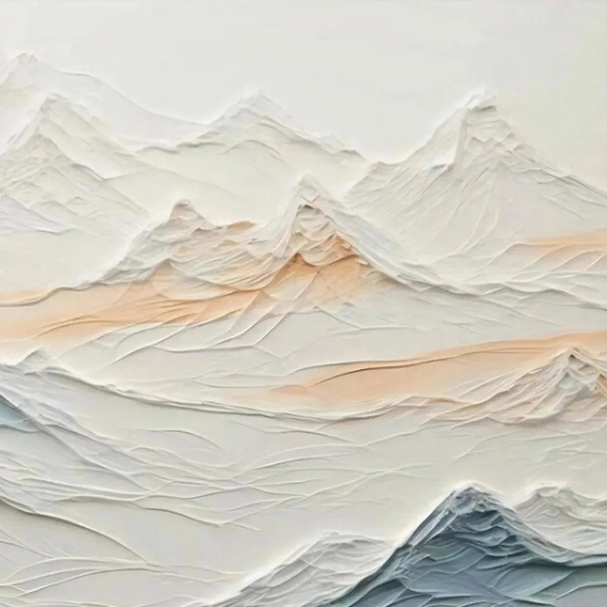 TRANQUIL PEAKS: Textured Abstract Mountain Landscape Painting in Beige and Blue - Image 2