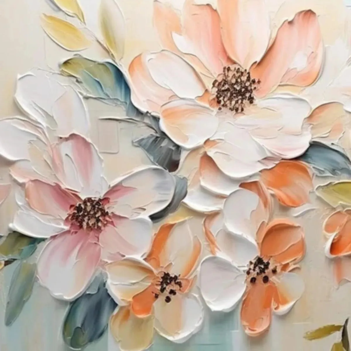 PEACH BLOSSOM: Textured Impasto Floral Painting in Peach and White - Image 6