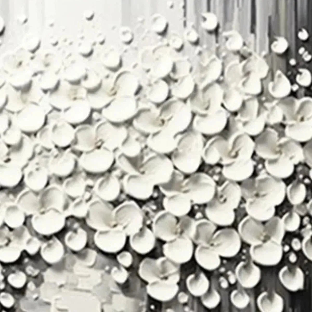 WHITE BOUQUET: Textured White Floral Painting on Grey Background - Image 3