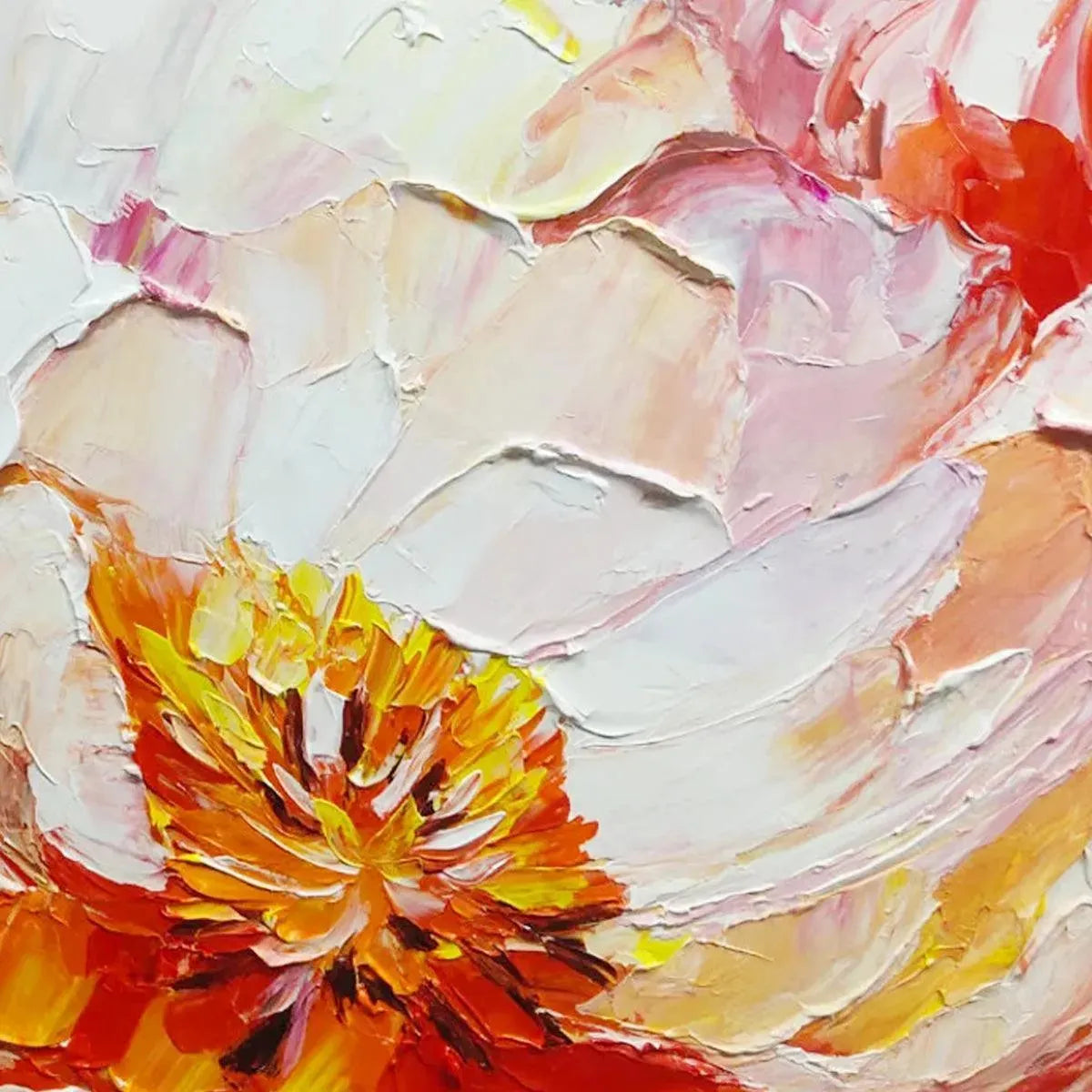 BLOOMING PEONY: Textured Impasto Peony Painting in Pink and Orange - Image 2