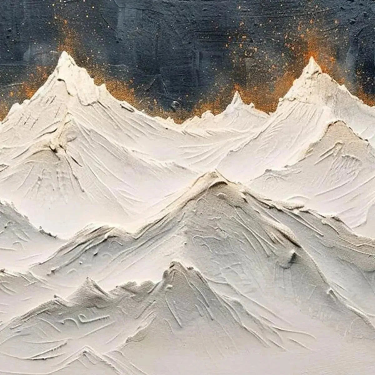 SNOWY PEAKS: Textured White and Gold Mountain Painting for Living Room - Image 3