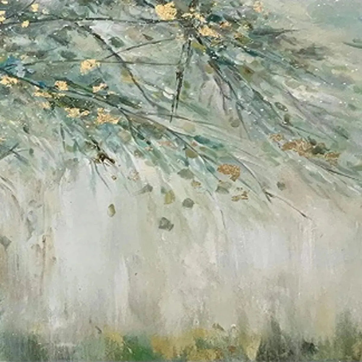 WHISPERING WOODS: Serene Green and Gold Forest Landscape Painting - Image 8
