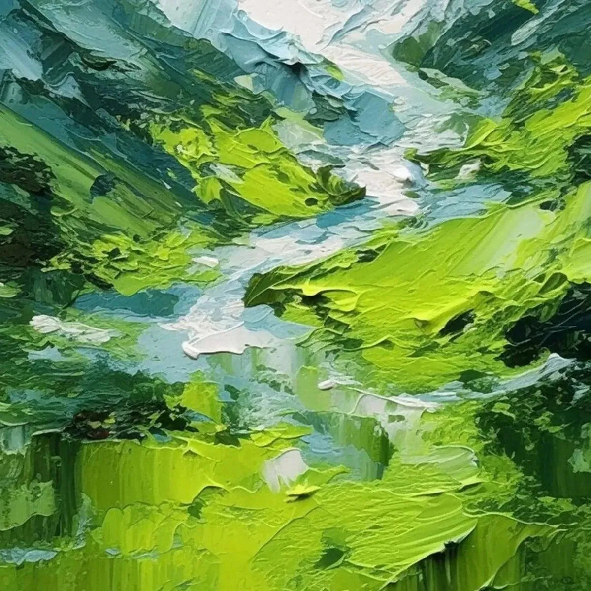 EMERALD VALLEY: Textured Green Abstract Mountain Landscape Painting - Image 3