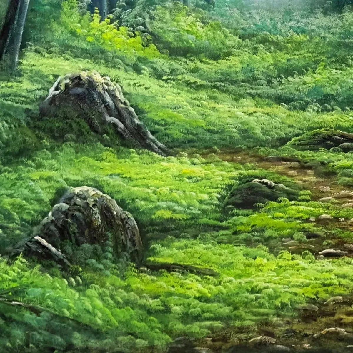 FOREST PATH: Panoramic Green Forest Landscape Painting - Image 3