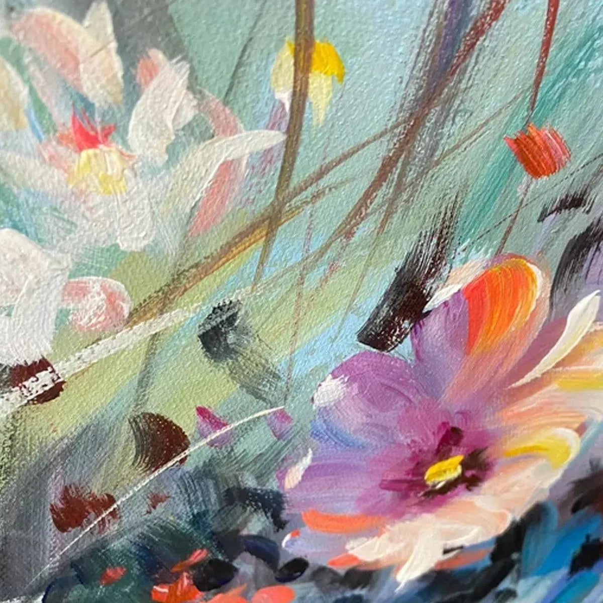 WILD MEADOW: Panoramic Floral Landscape Painting in Pink and White - Image 3