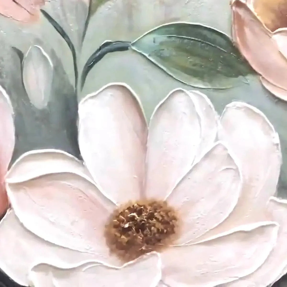 SOFT BLOSSOMS: Textured Impasto Floral Painting in Soft Pink and White - Image 2