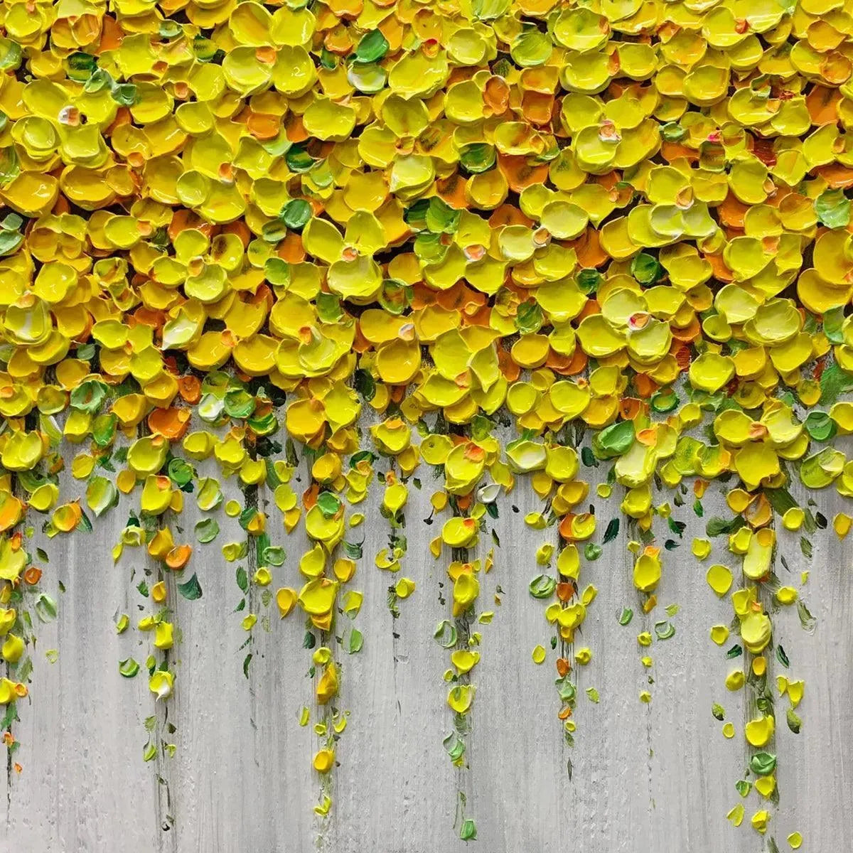 GOLDEN CASCADE: Textured Yellow Floral Painting on Grey Background - Image 5