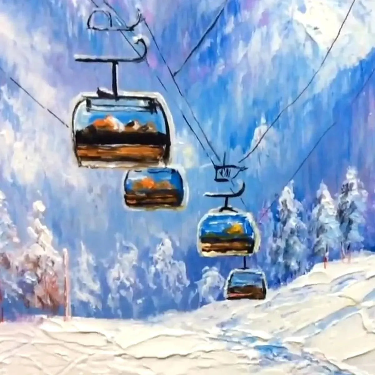SNOWY SLOPES: Panoramic Ski Resort Landscape Painting - Image 8