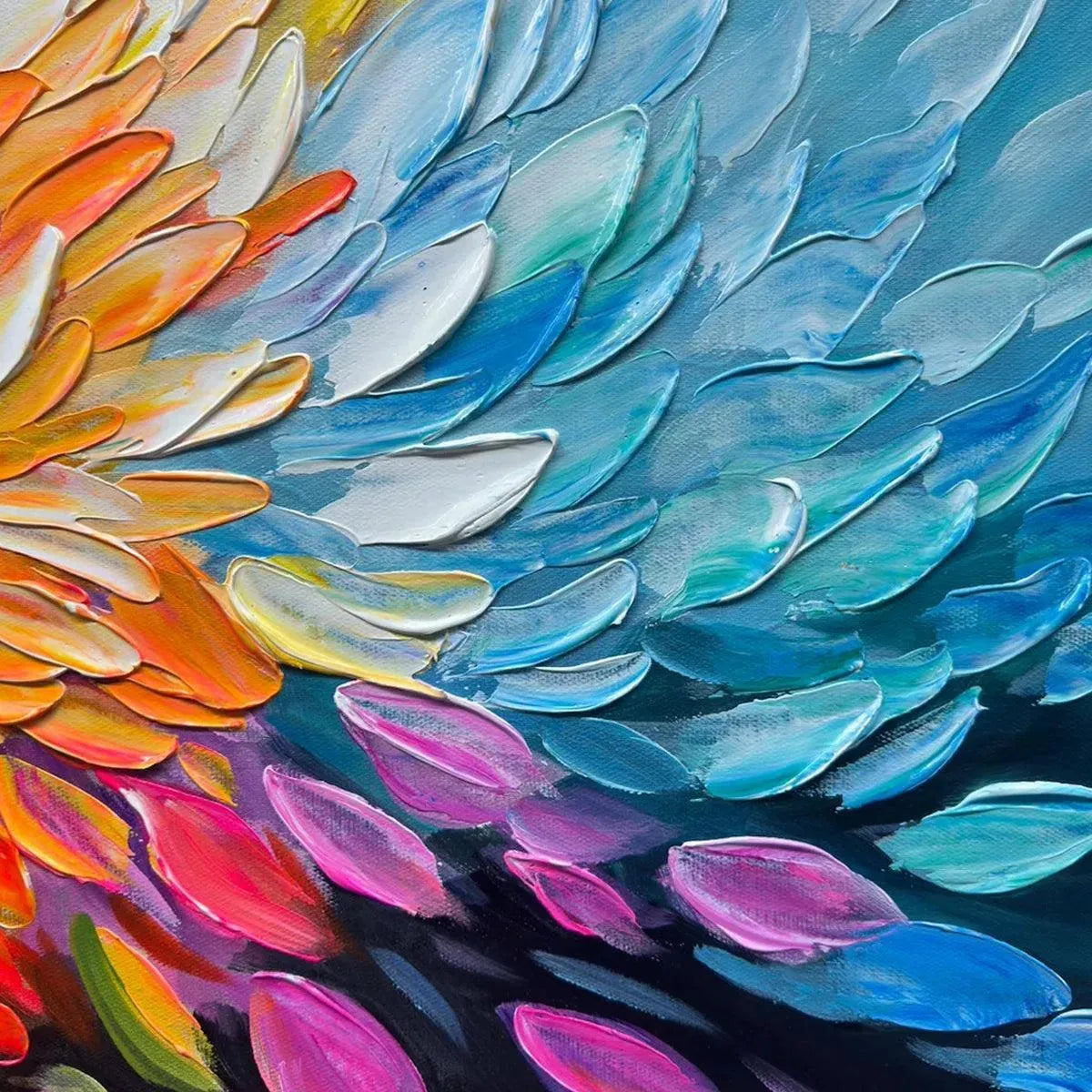 RAINBOW PETALS: Textured Impasto Abstract Floral Painting in Rainbow Colors - Image 3