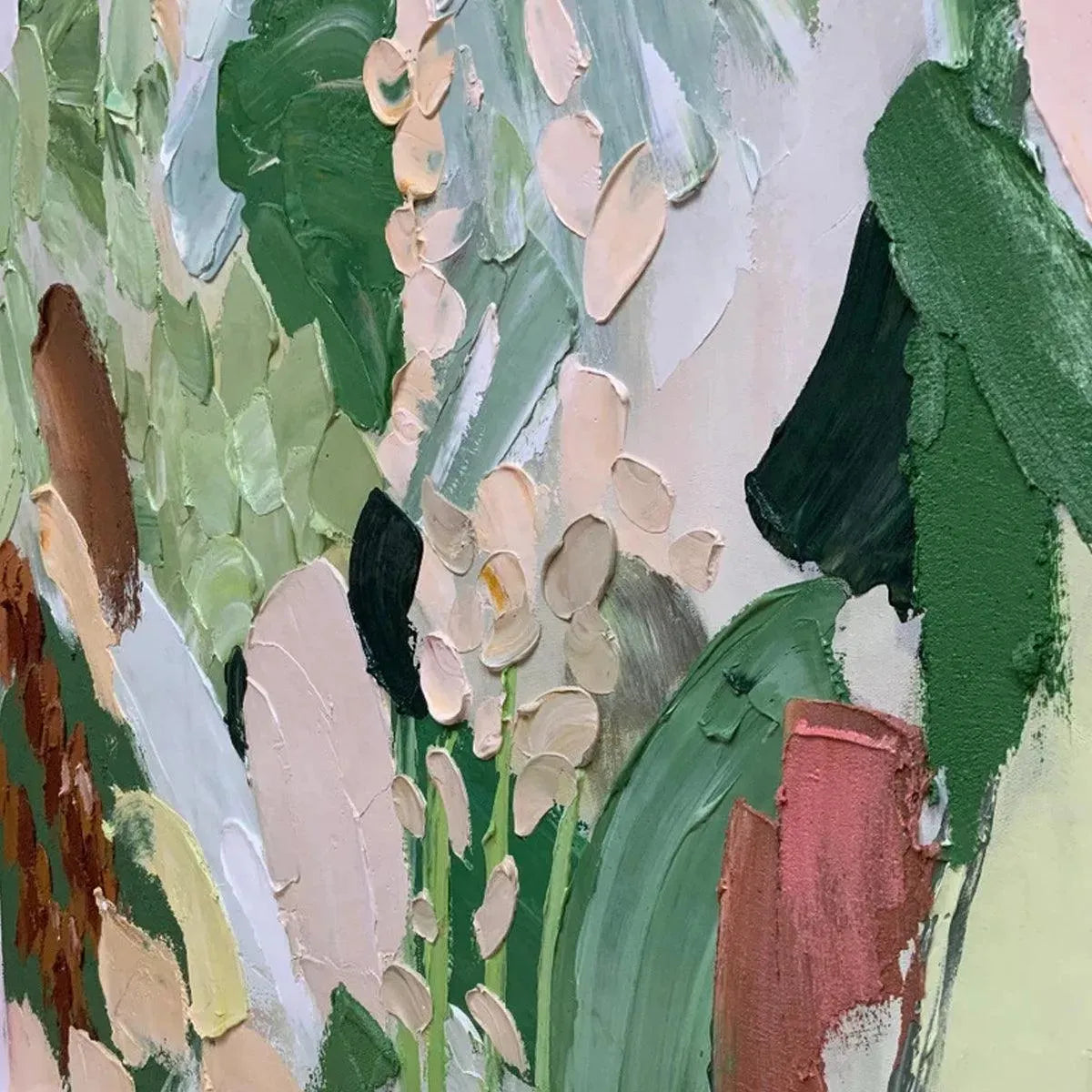 WHISPERING MEADOW: Textured Abstract Floral Painting in Green and Gold - Image 9