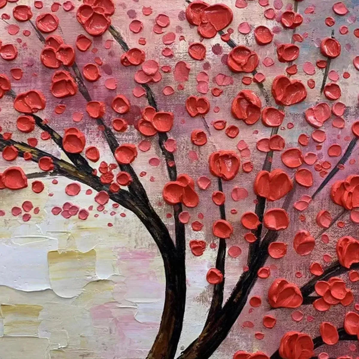 HEART TREE: Textured Impasto Red Tree Painting with Heart-Shaped Leaves - Image 3