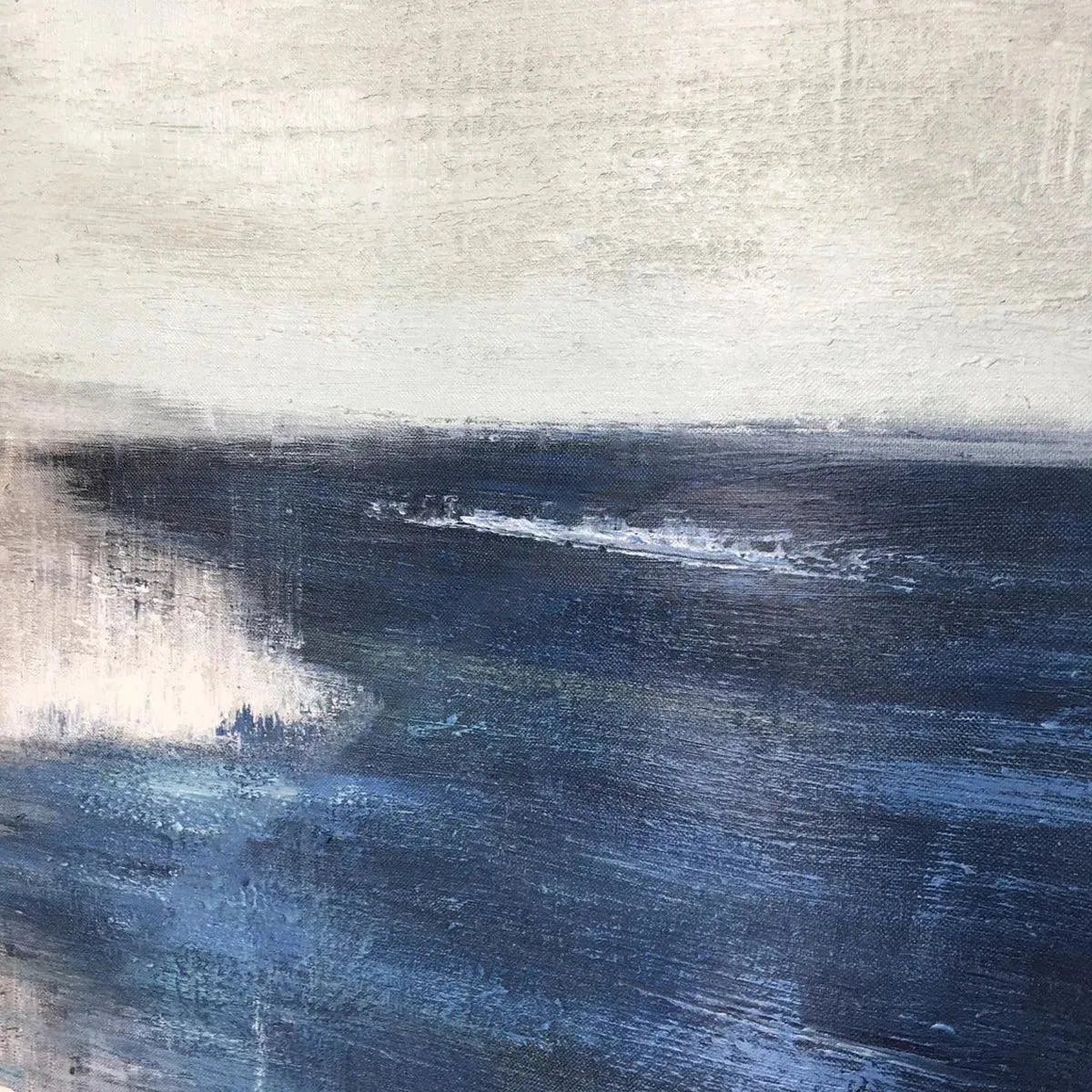 SERENE SHORE: Minimalist Abstract Coastal Painting in Blue and Beige - Image 3