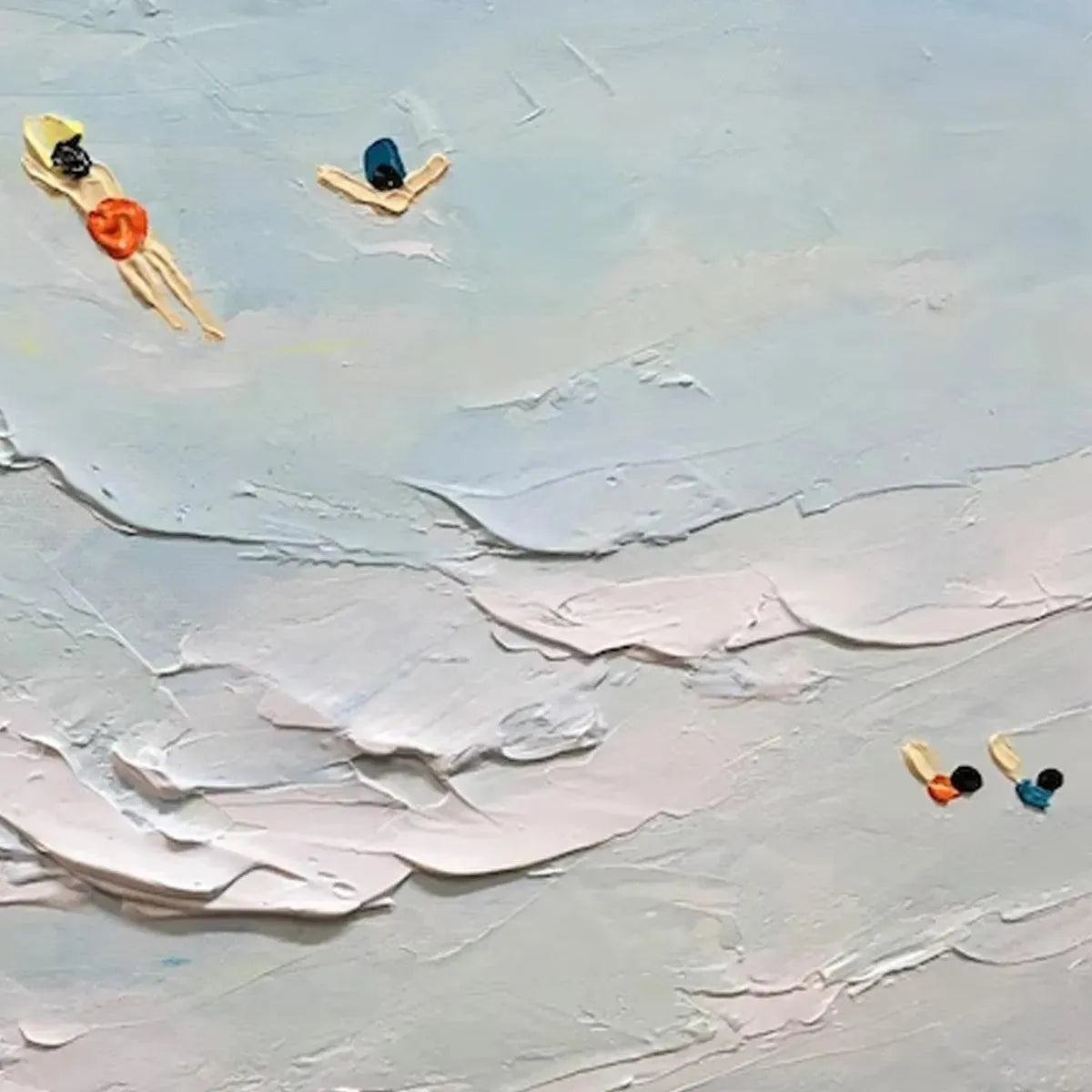 SUMMER BEACH: Textured Beach Scene Painting with Surfers and Swimmers - Image 3