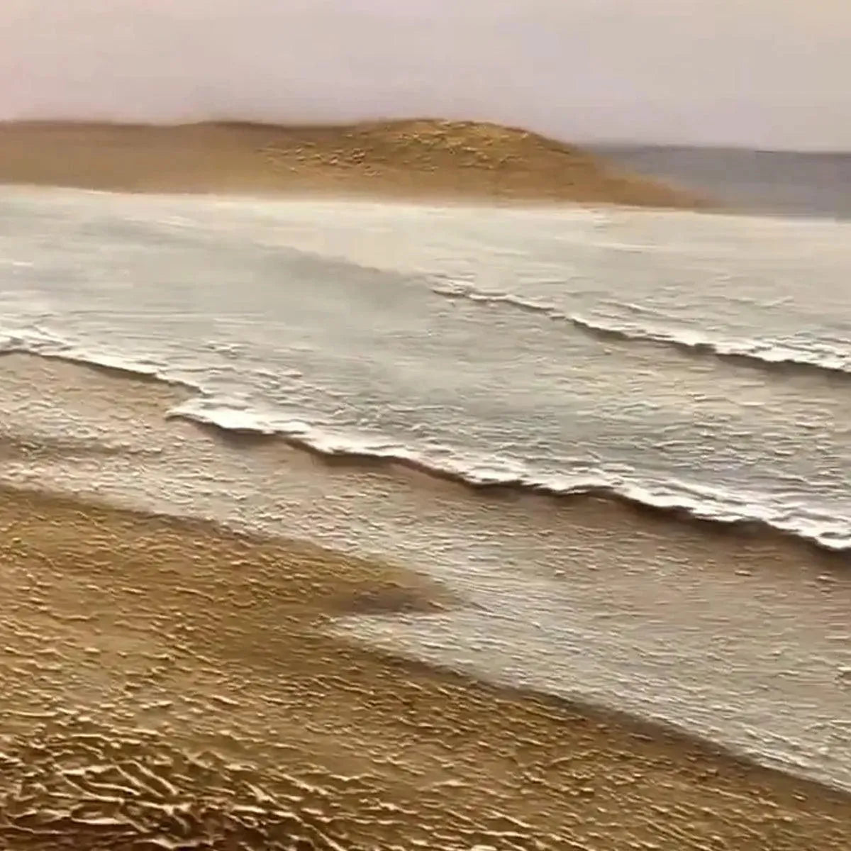 WHISPERING TIDES: Textured Coastal Landscape Painting in Beige and White - Image 3