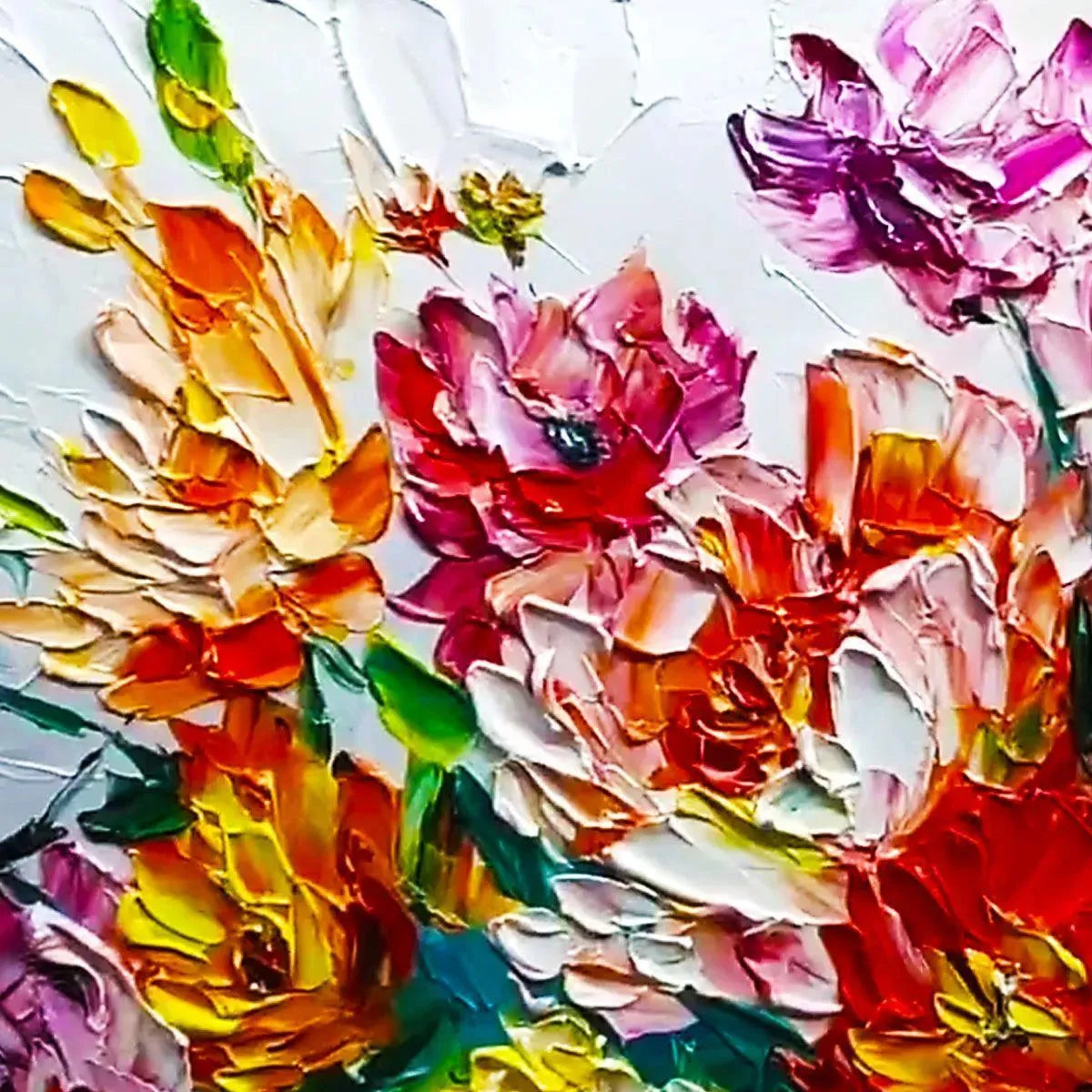 VIBRANT BOUQUET: Textured Impasto Floral Bouquet Painting in Vibrant Colors - Image 3