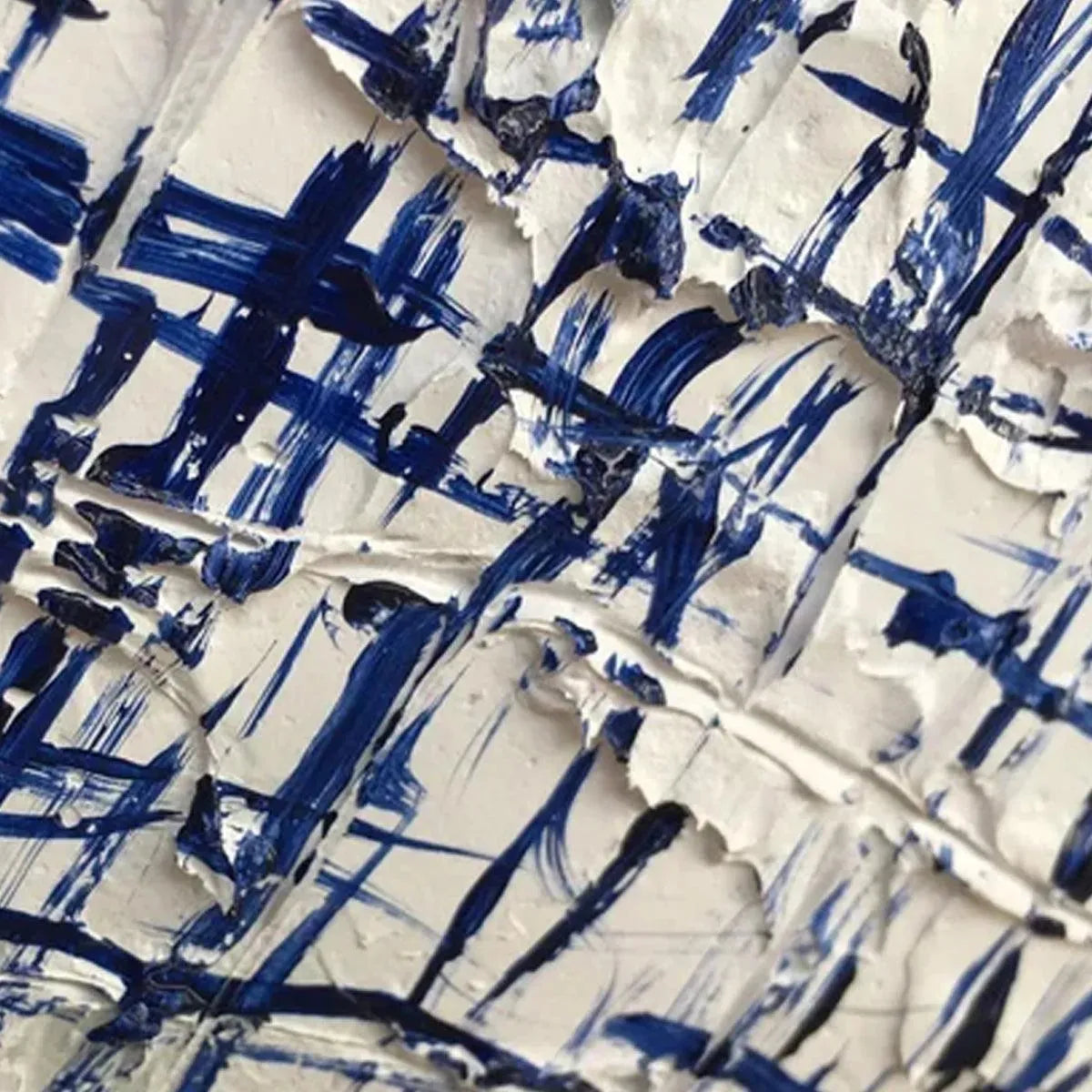 BLUE GRID: Textured Minimalist Abstract Painting in Blue and White - Image 5