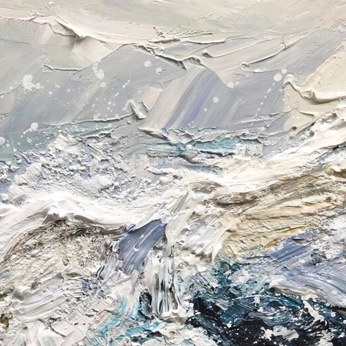 FROZEN MOTION: Textured Abstract Waterscape Painting in Teal and White - Image 3
