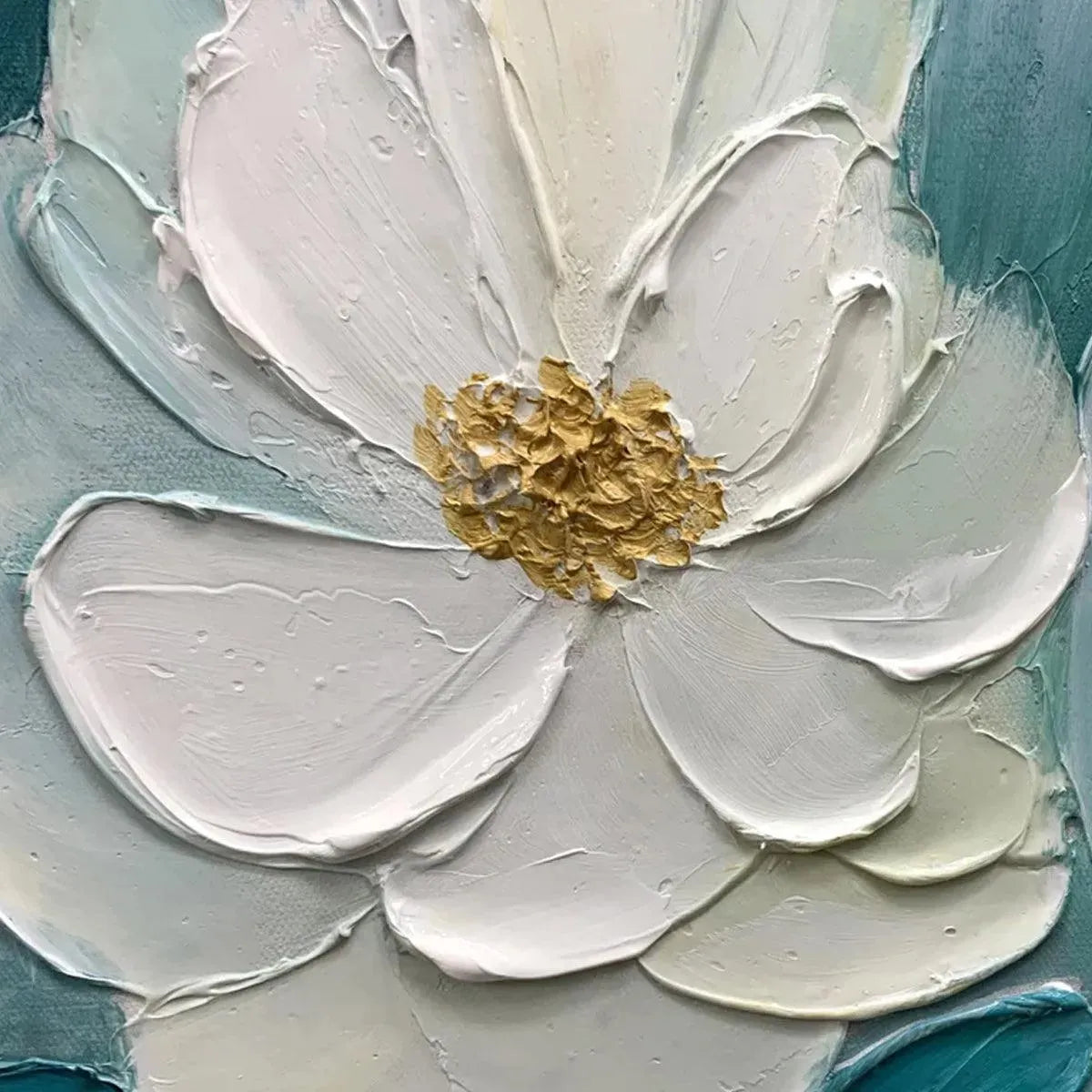GOLDEN GARDEN: Textured Floral Painting in Teal and Gold - Image 5