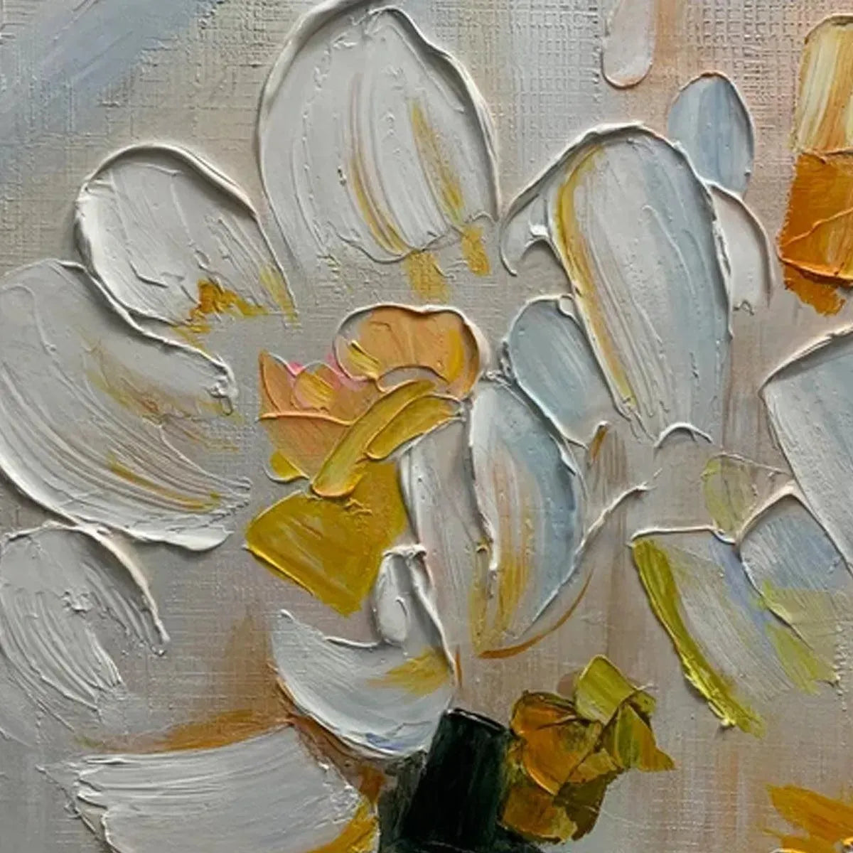 WHITE BLOSSOMS: Textured Impasto Floral Painting in White and Beige - Image 3