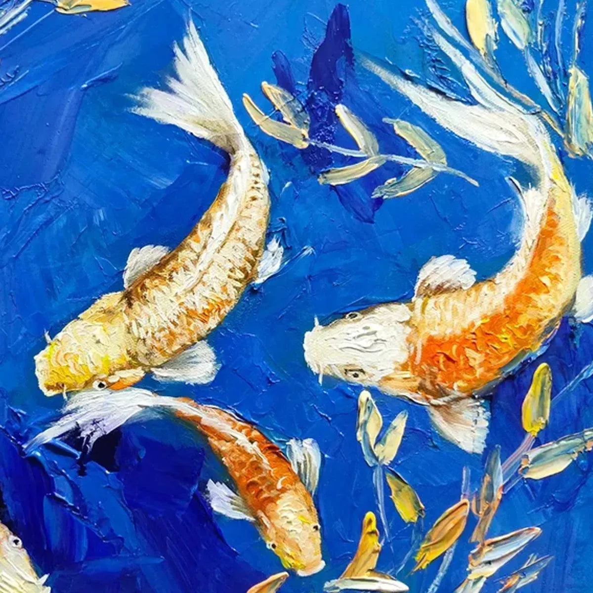 GOLDEN KOI: Vertical Koi Fish Painting on Blue Background - Image 5