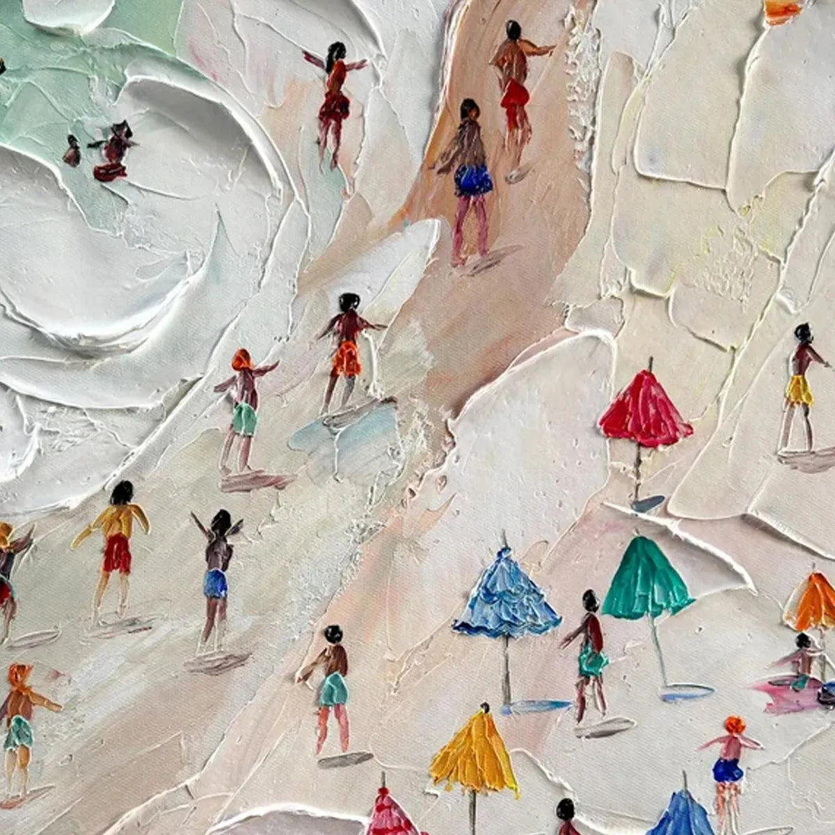 BEACH DAY: Textured Beach Scene Painting with Colorful Umbrellas - Image 3