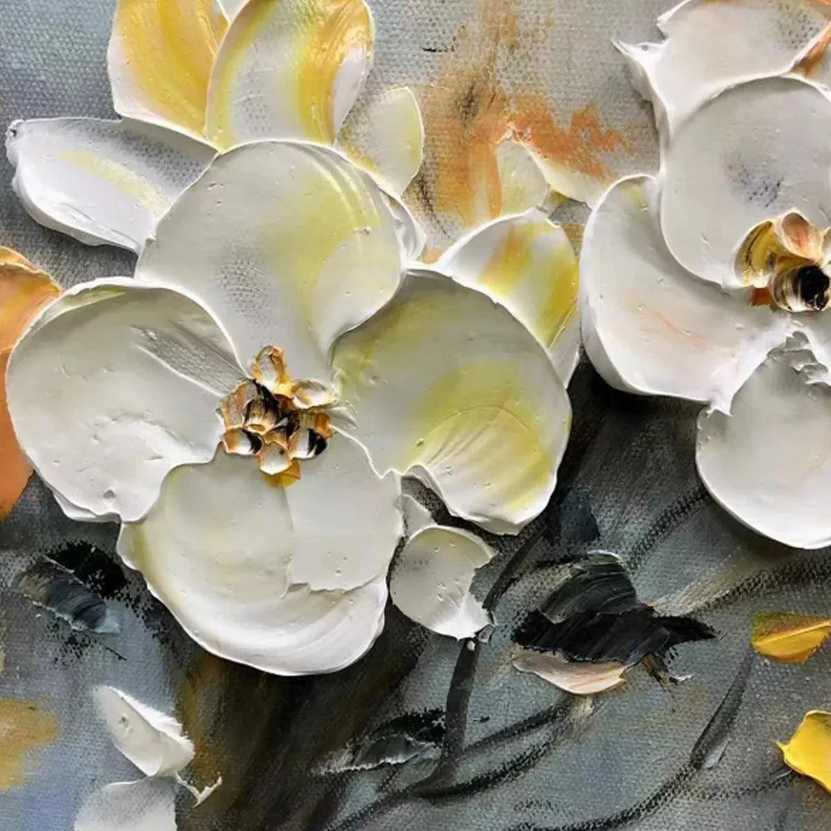 SPRING BLOSSOMS: Textured Floral Painting in White and Gold - Image 3
