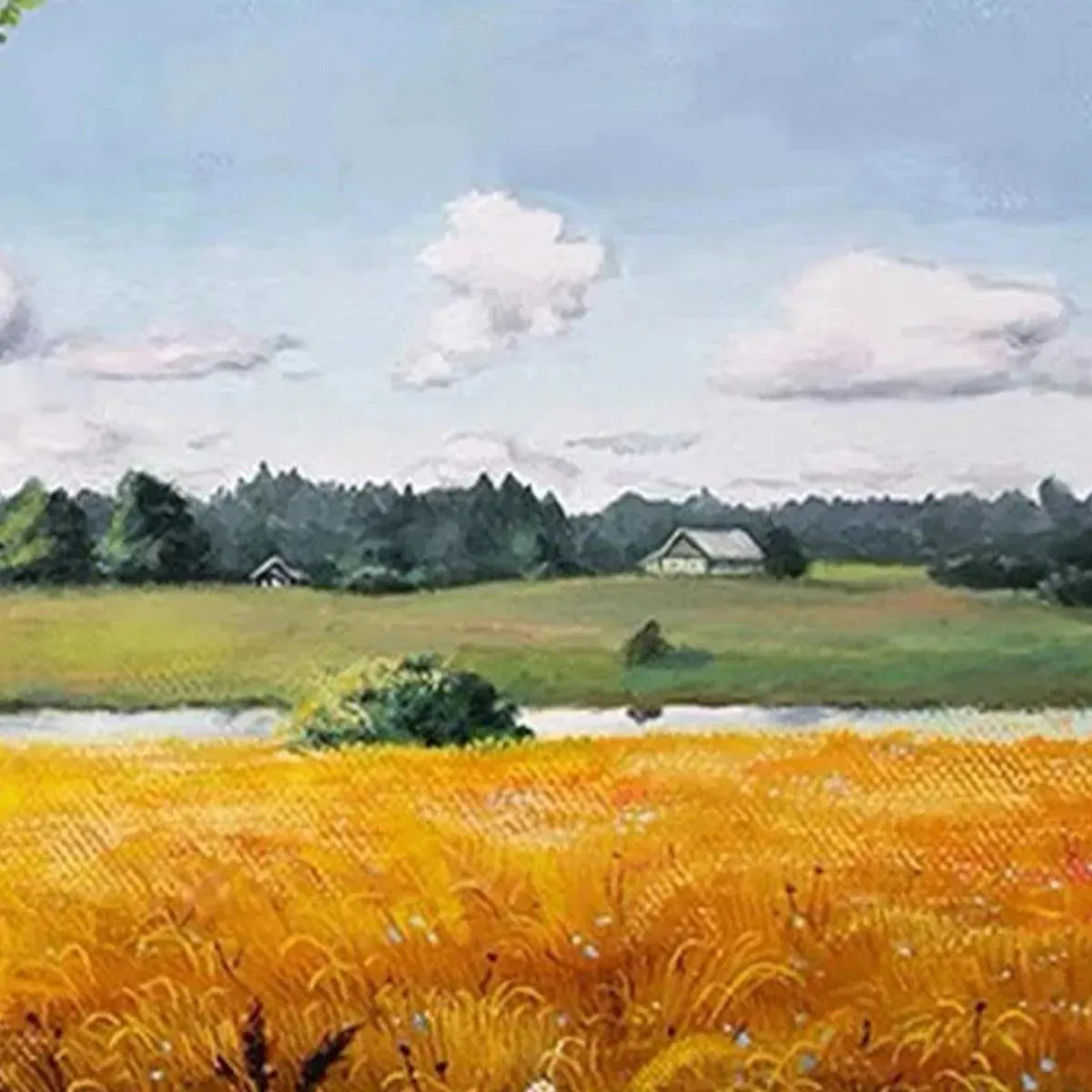 GOLDEN HARVEST: Tranquil Landscape Painting of a Golden Field - Image 3