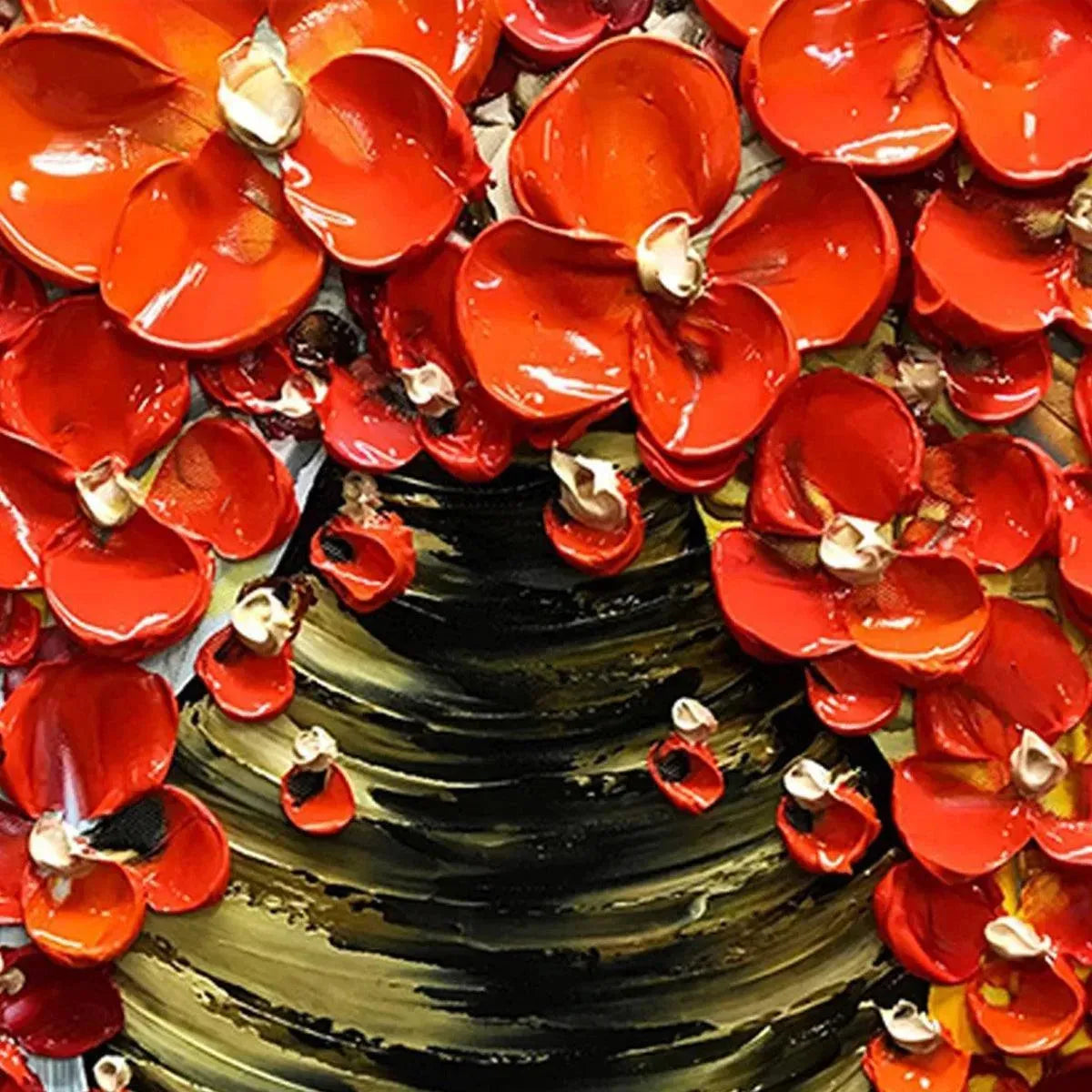 CRIMSON BOUQUET: Textured Impasto Floral Painting in Red - Image 3