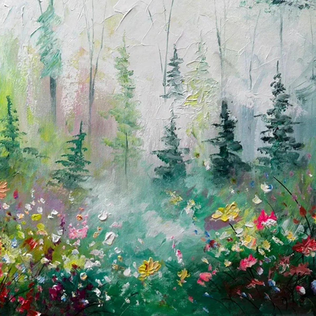 WHISPERING WOODS: Impressionistic Forest Landscape Painting with Colorful Wildflowers - Image 6