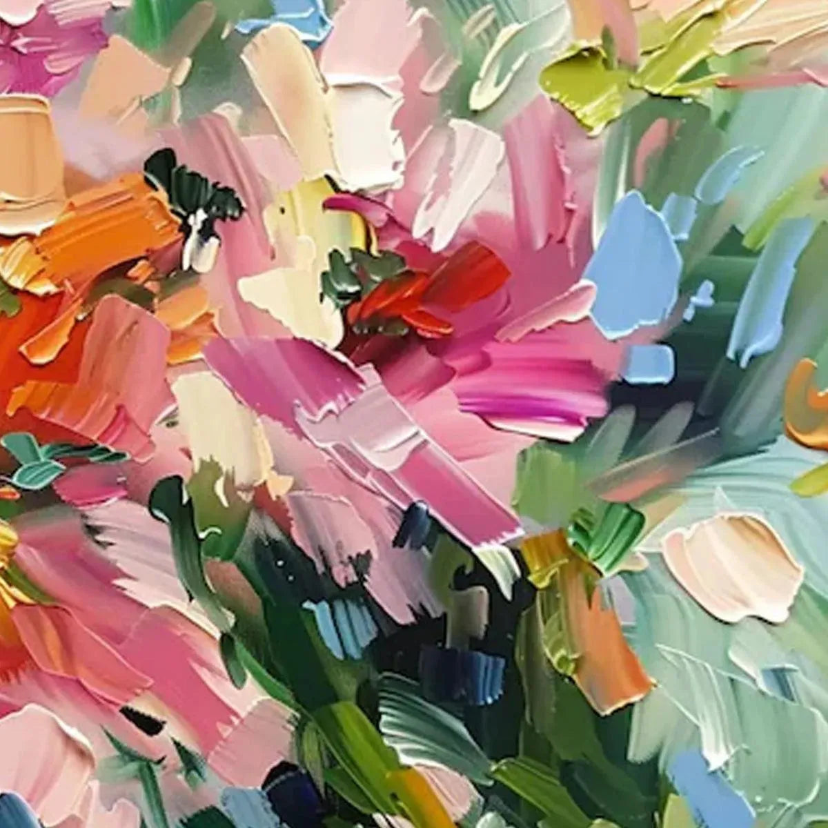 BLUSHING BLOOMS: Textured Impasto Floral Painting in Pink and Orange - Image 3