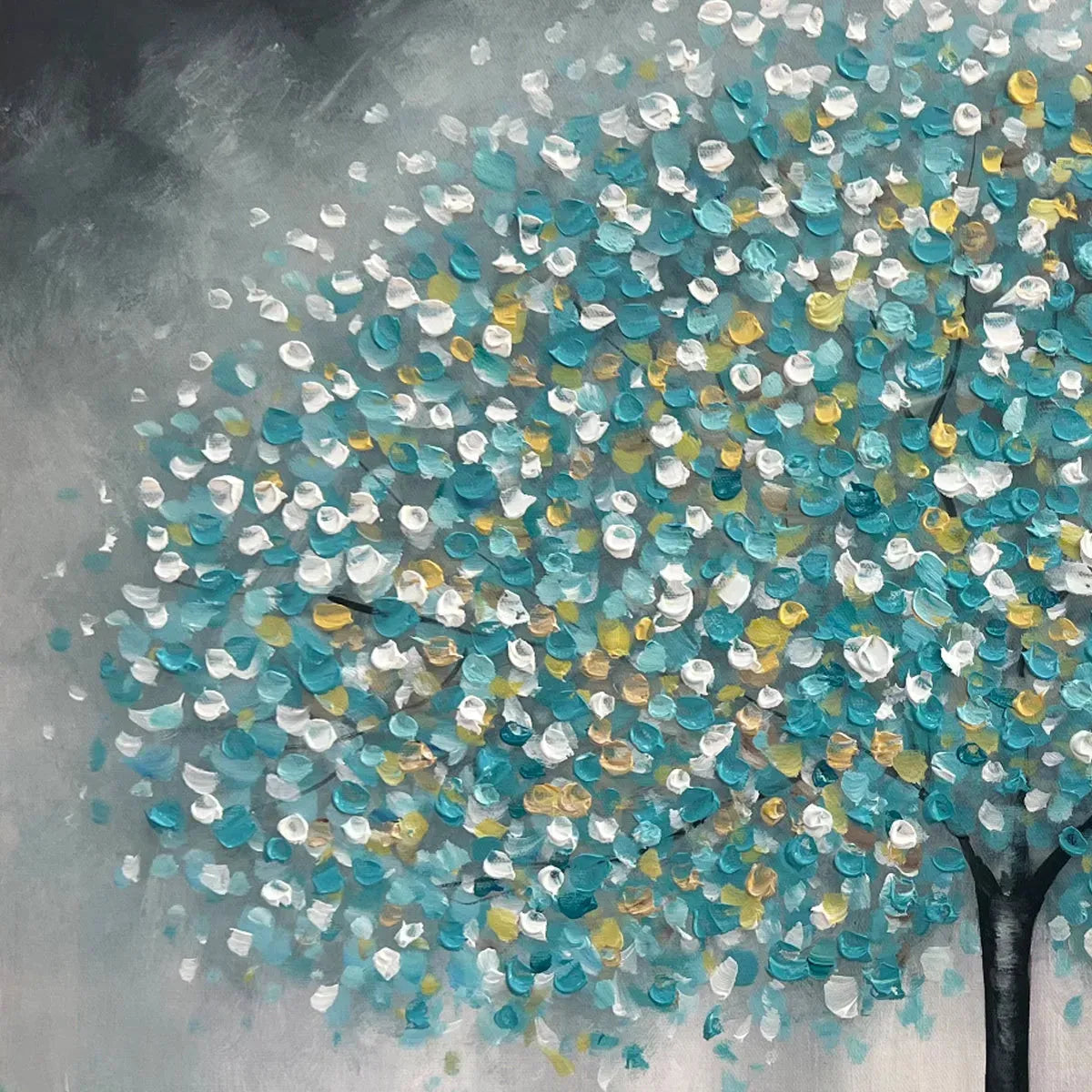 TEAL DREAM: Textured Tree Painting in Teal and Grey, Horizontal Canvas, Modern Wall Art - Image 3